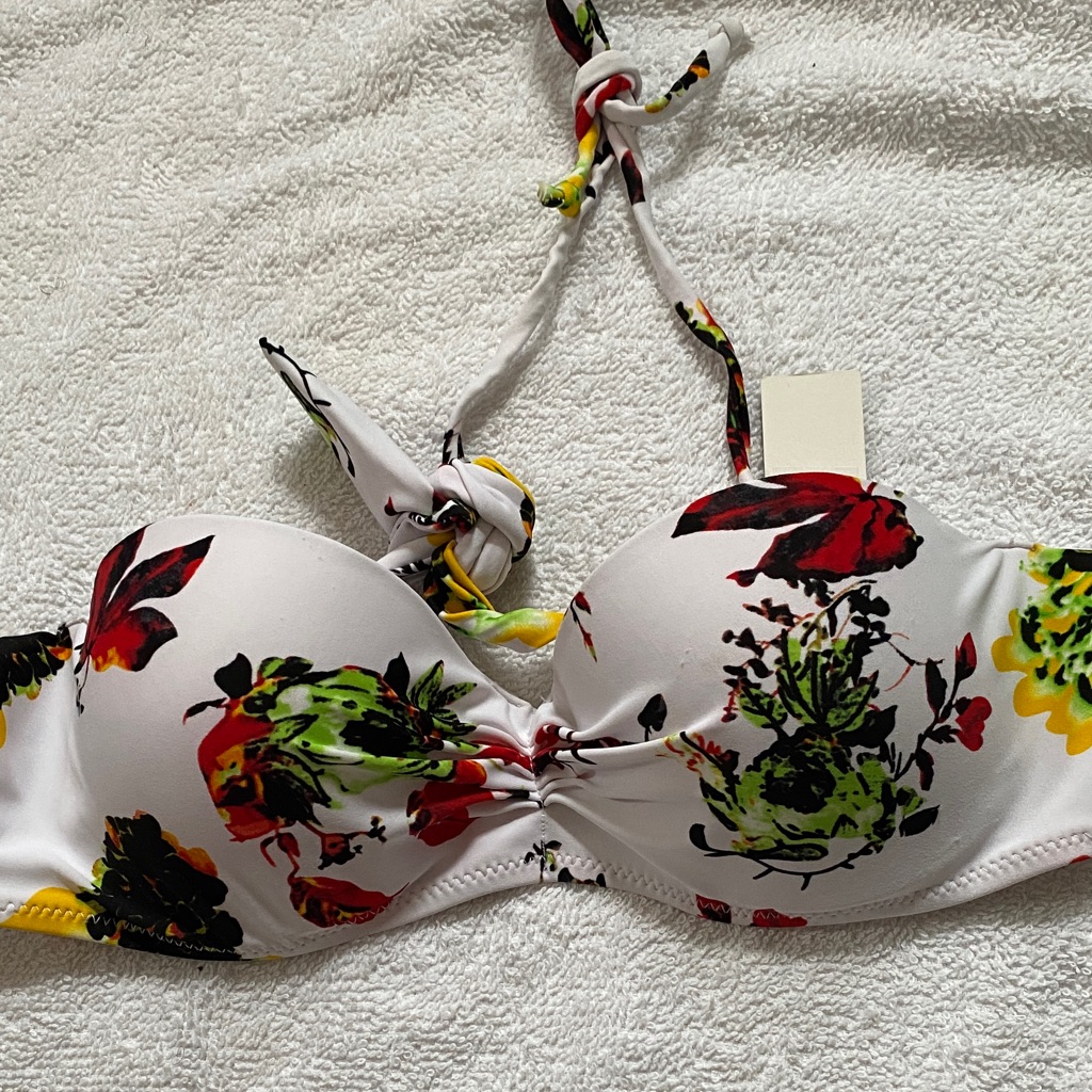 Revamped Vibrant Floral Bikini Top - White, Red, Green, Yellow